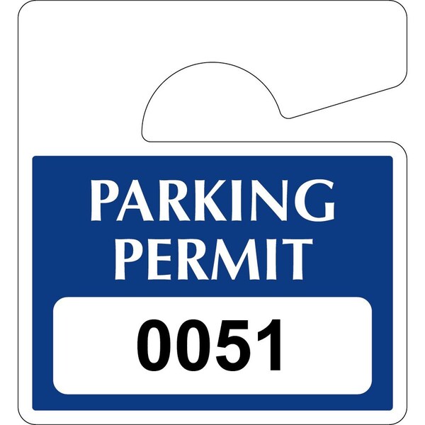 Lustre-Cal Laminated Hanging Parking Permit Dark Blue 3in x 2.75in 30mil Plastic Serialized 051-100, 50PK 253813301Bd0051 - main